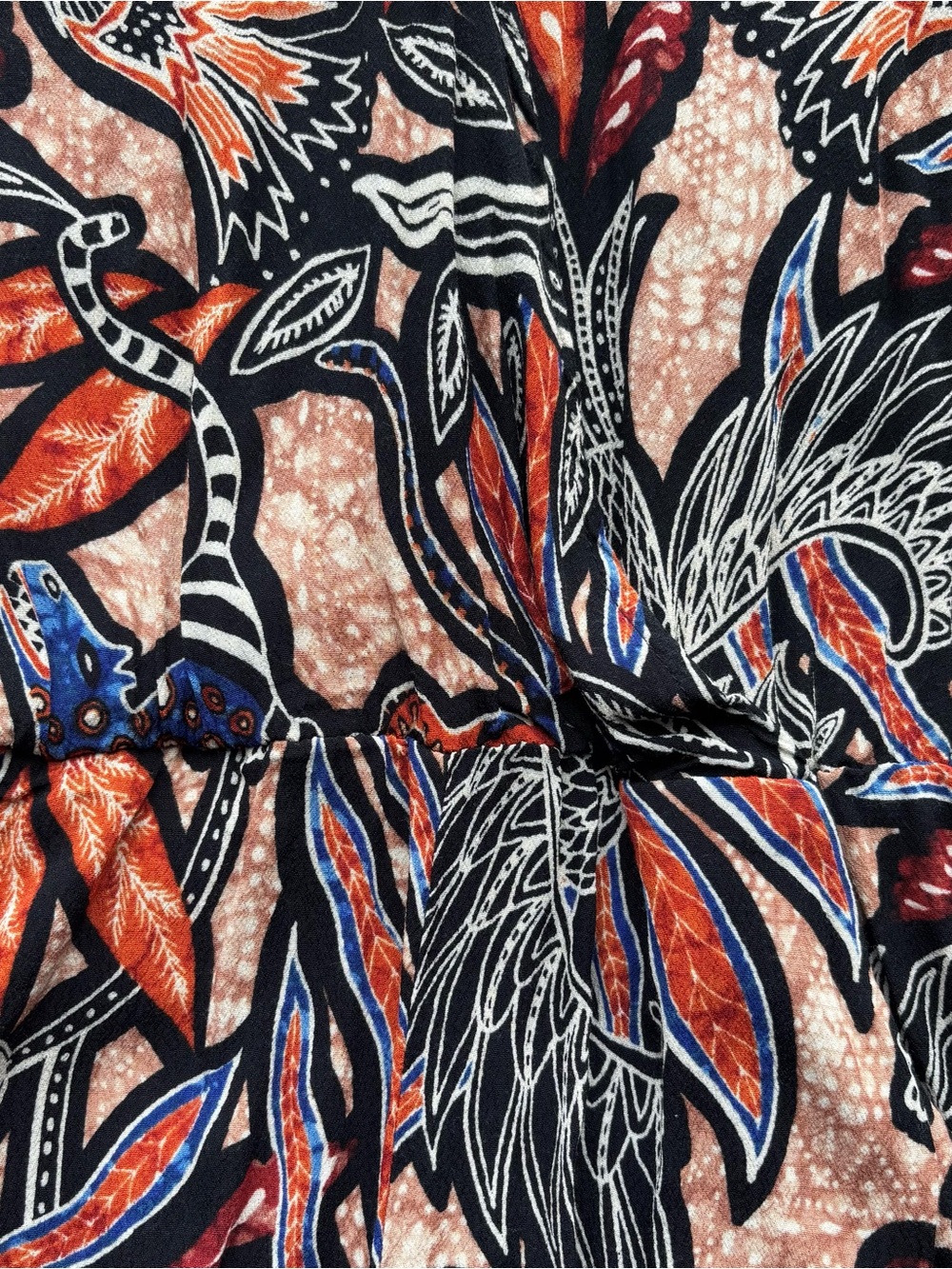 Vibrant Leaf Print Long Sleeve Romper in Black & Rust - Picture 3 of 7
